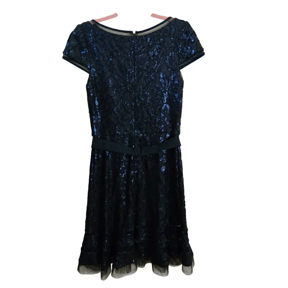 Tadashi Shoji Teal Sequined Fit & Flare Designer Cocktail Dress Size 8